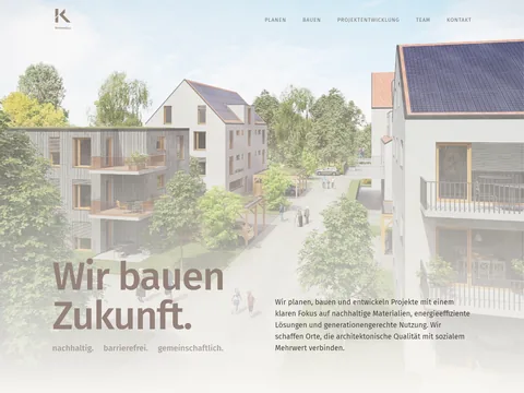 Website für KronenBau GmbH: Architektur-Visualisierung mit Leitsatz Wir bauen Zukunft