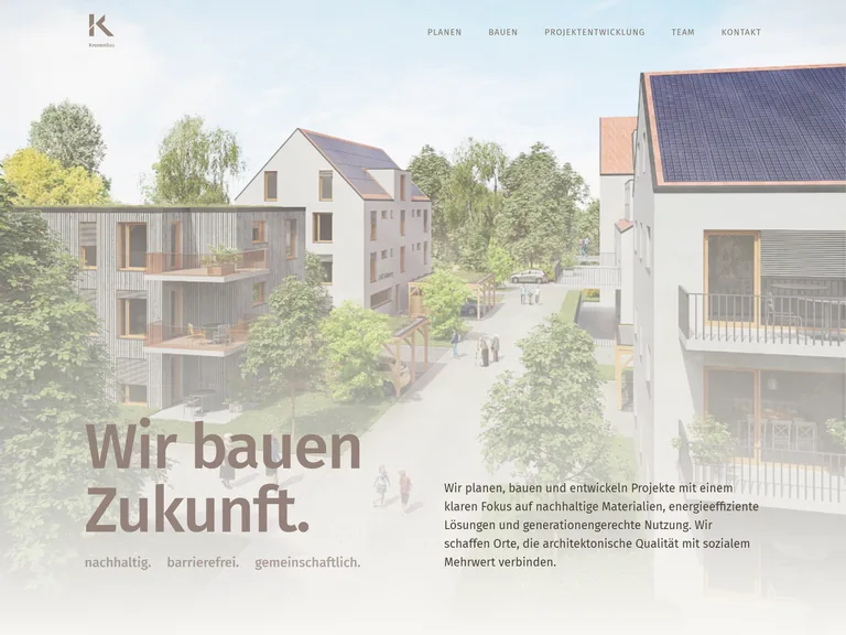 Website für KronenBau GmbH: Architektur-Visualisierung mit Leitsatz Wir bauen Zukunft